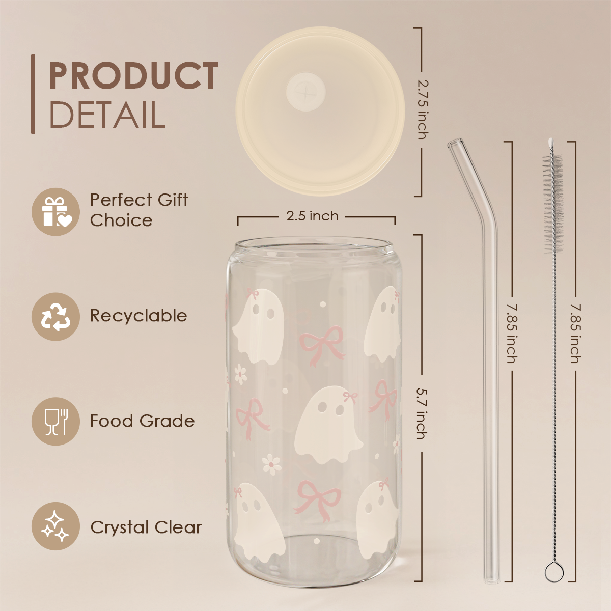 Boo GlassGlow | Glass Tumbler with Acrylic Lid 16oz