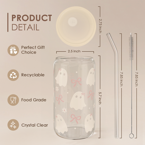 Boo GlassGlow | Glass Tumbler with Acrylic Lid 16oz