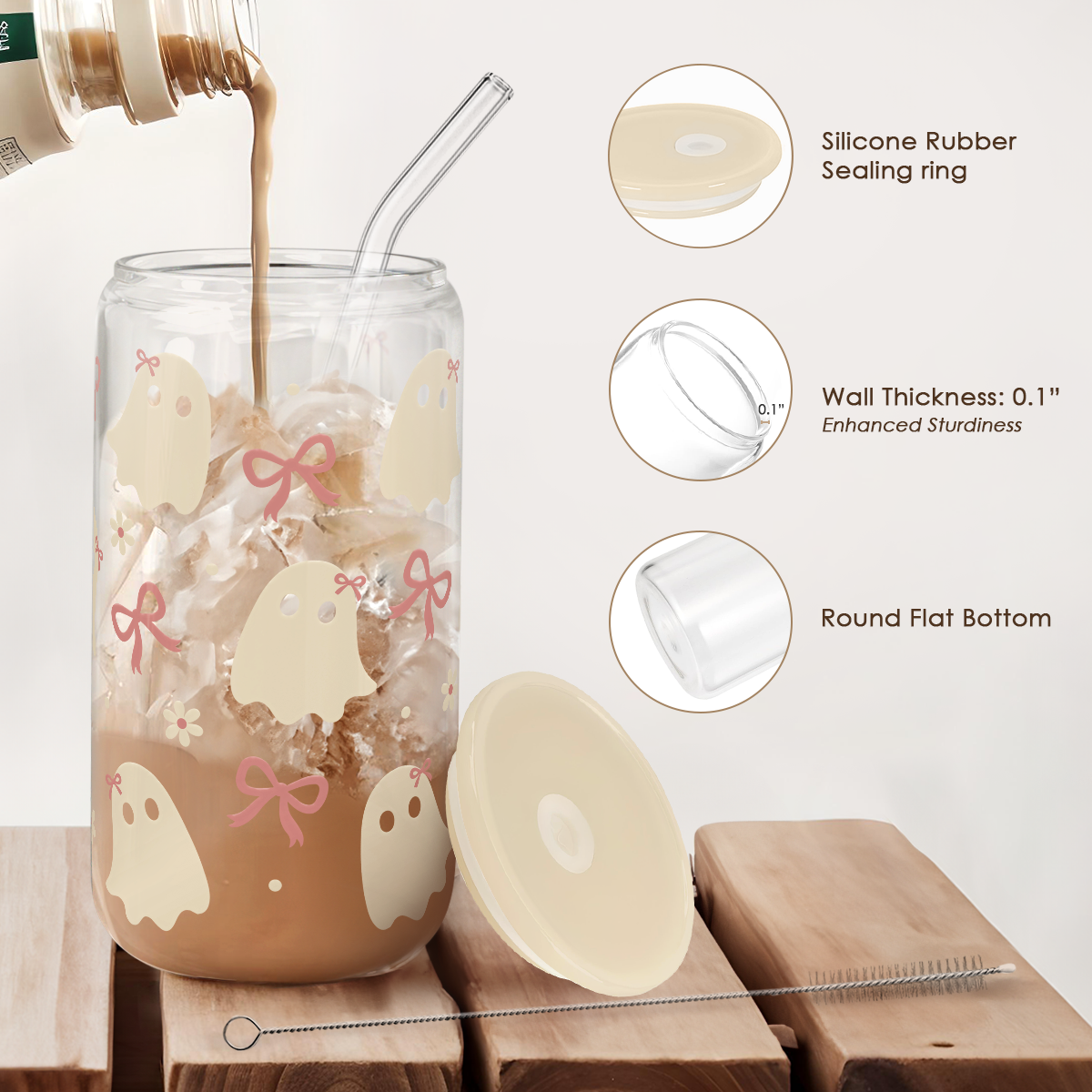 Boo GlassGlow | Glass Tumbler with Acrylic Lid 16oz