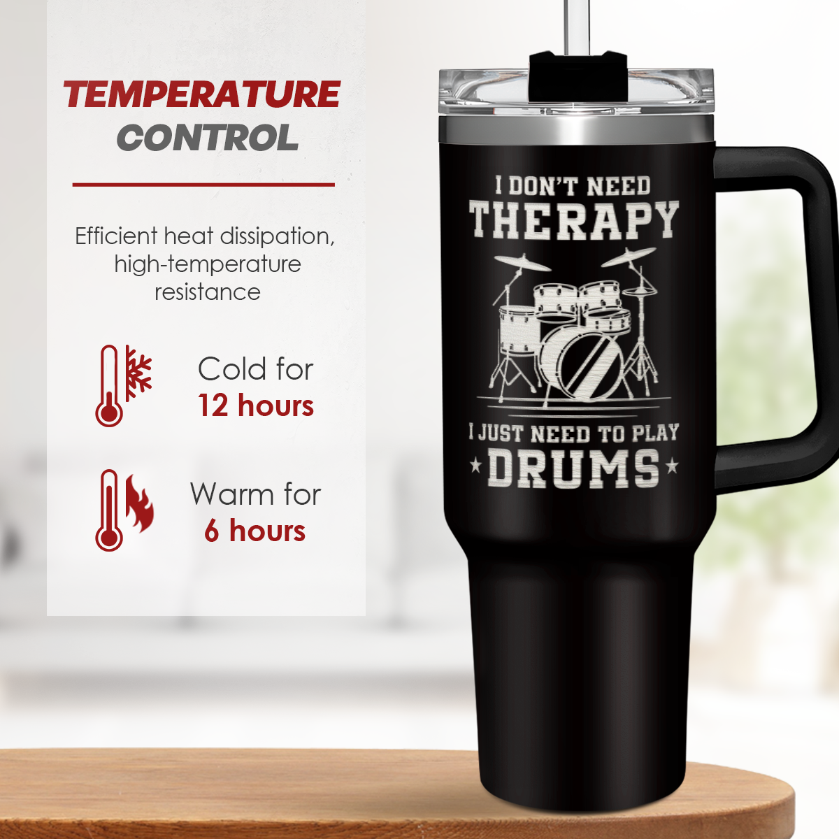 Black Drum Quencher Tumbler with Handle 40oz