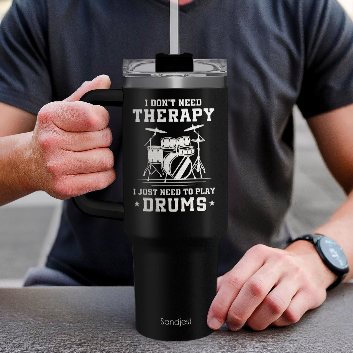 Black Drum Quencher Tumbler with Handle 40oz