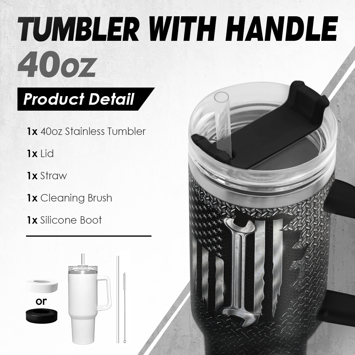 Black Mechanic Quencher Tumbler with Handle 40oz