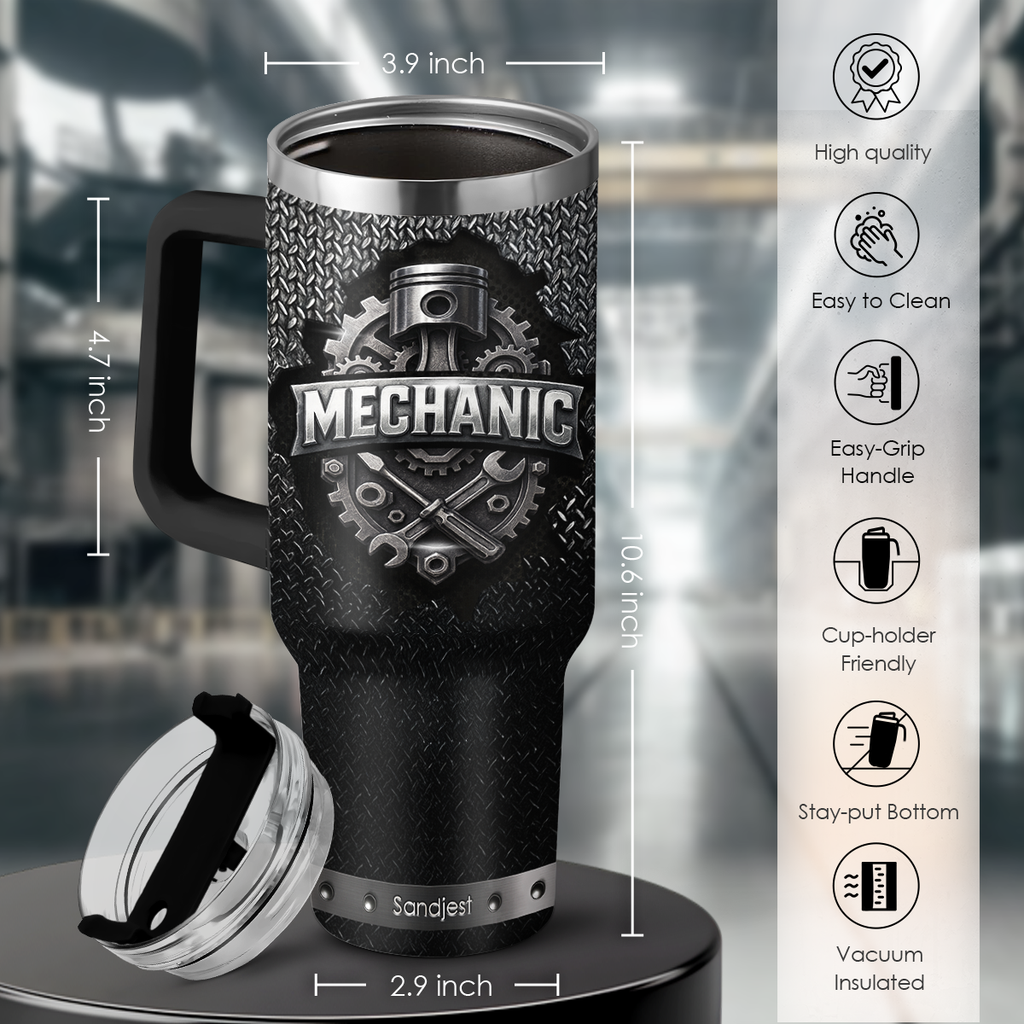 Black Mechanic Quencher Tumbler with Handle 40oz