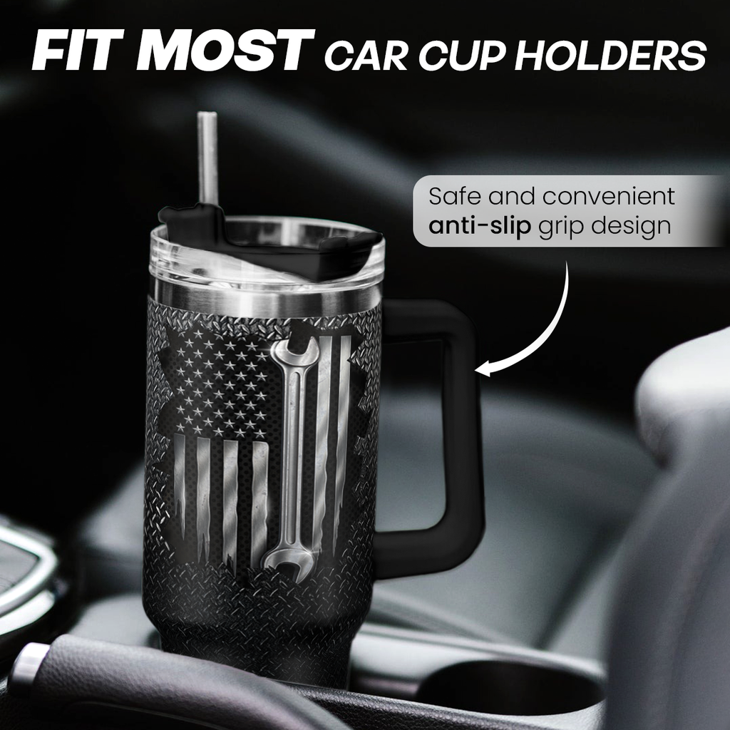 Black Mechanic Quencher Tumbler with Handle 40oz