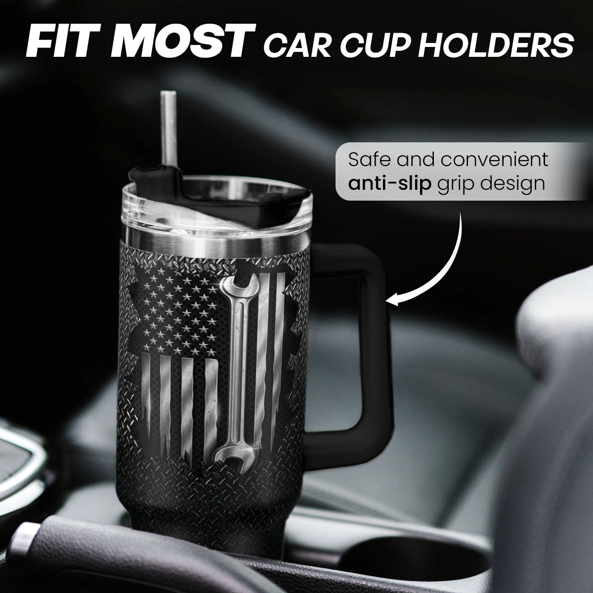 Black Mechanic Quencher Tumbler with Handle 40oz