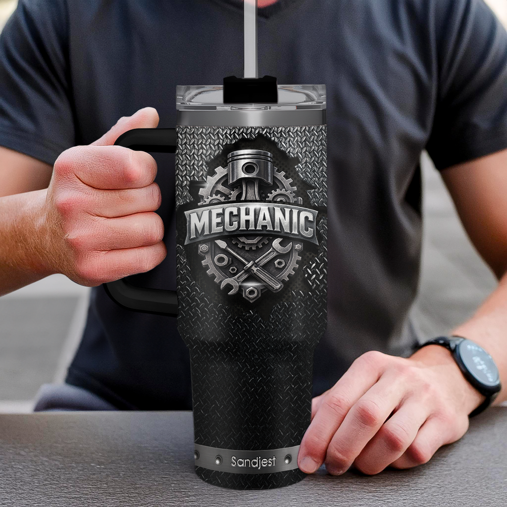 Black Mechanic Quencher Tumbler with Handle 40oz