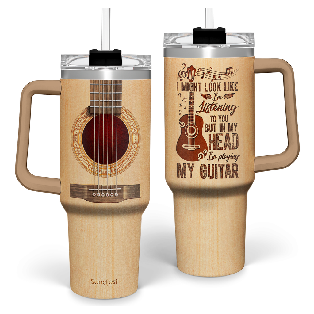 Brown Guitar Quencher Tumbler with Handle 40oz