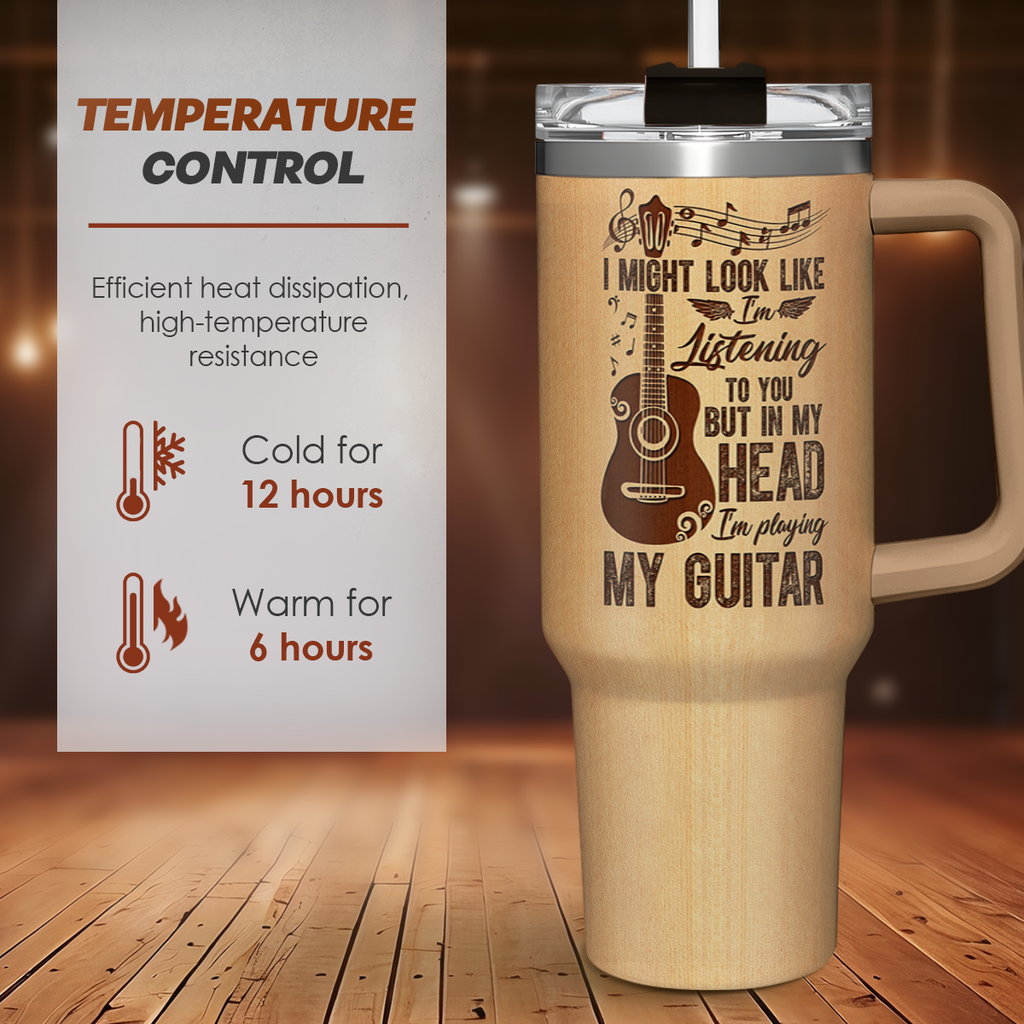 Brown Guitar Quencher Tumbler with Handle 40oz
