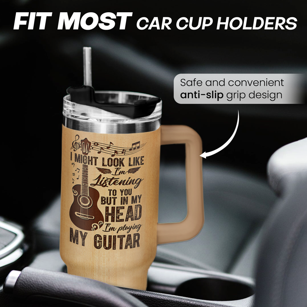 Brown Guitar Quencher Tumbler with Handle 40oz