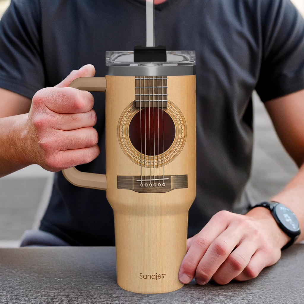 Brown Guitar Quencher Tumbler with Handle 40oz
