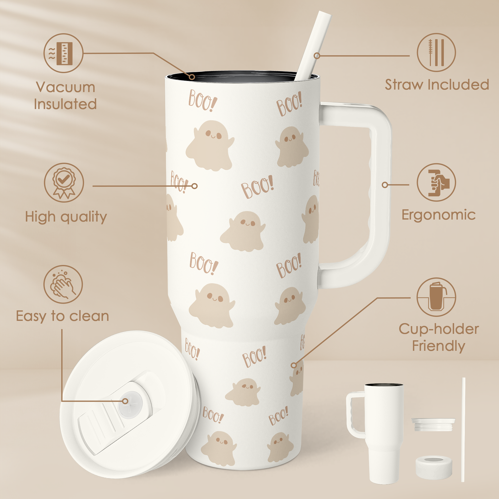 White Boo Slidemate | Slider Tumbler with Handle 40oz