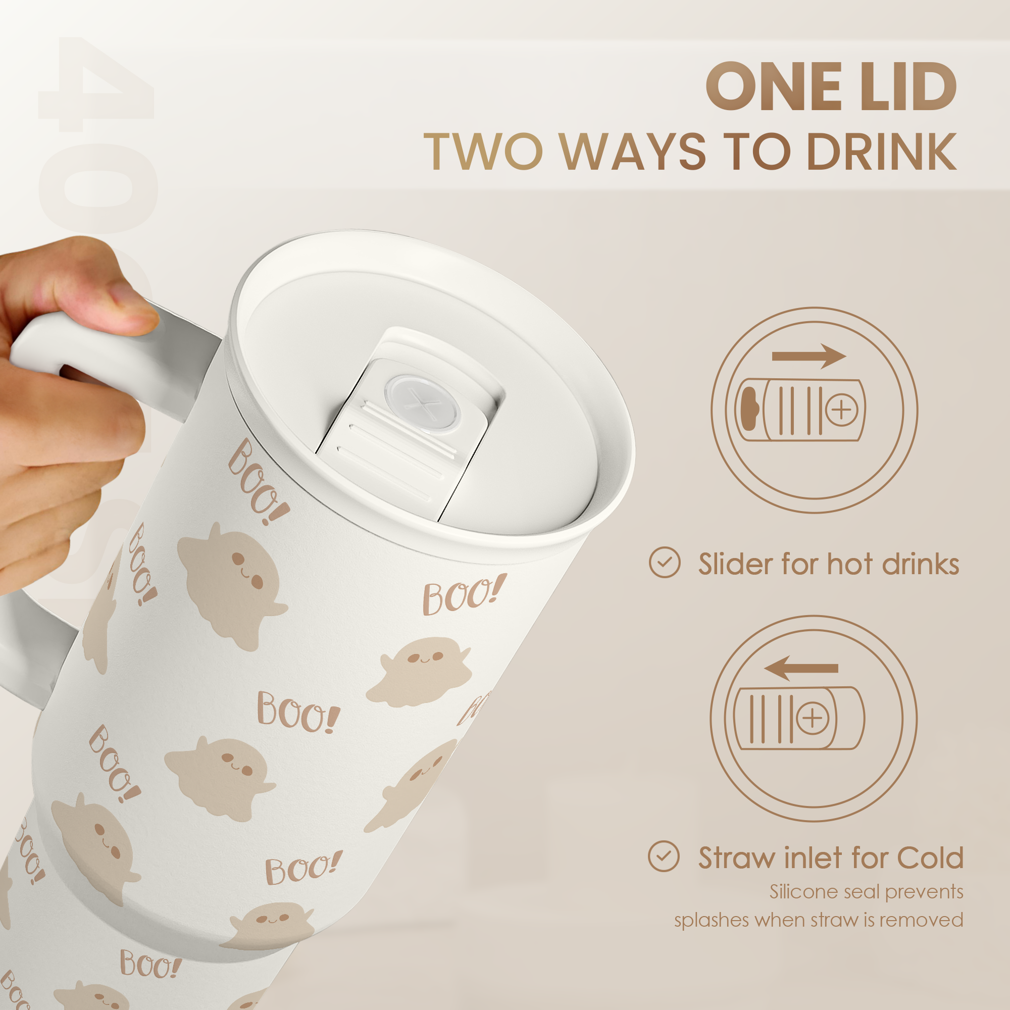 White Boo Slidemate | Slider Tumbler with Handle 40oz