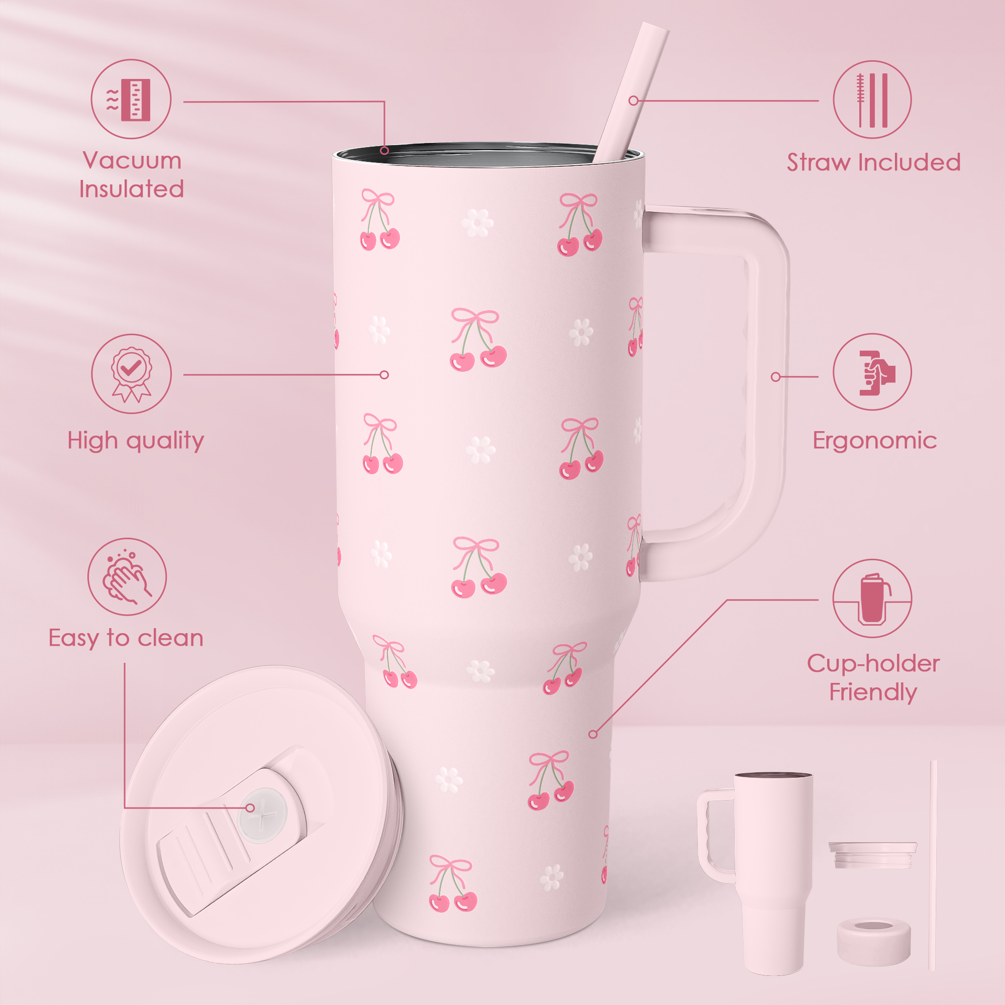 Pink Cherry Slidemate | Slider Tumbler with Handle 40oz