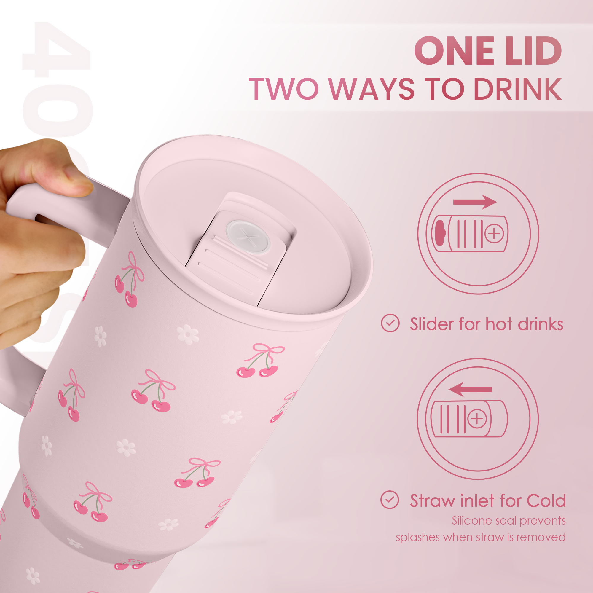 Pink Cherry Slidemate | Slider Tumbler with Handle 40oz