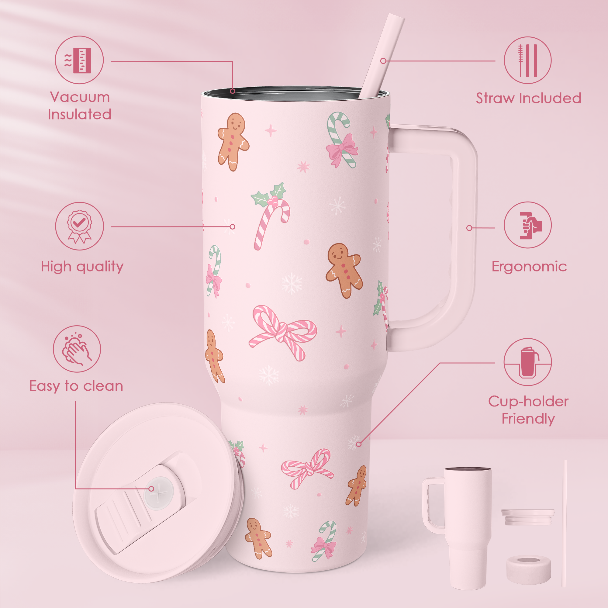 Pink Christmas Slidemate | Slider Tumbler with Handle 40oz