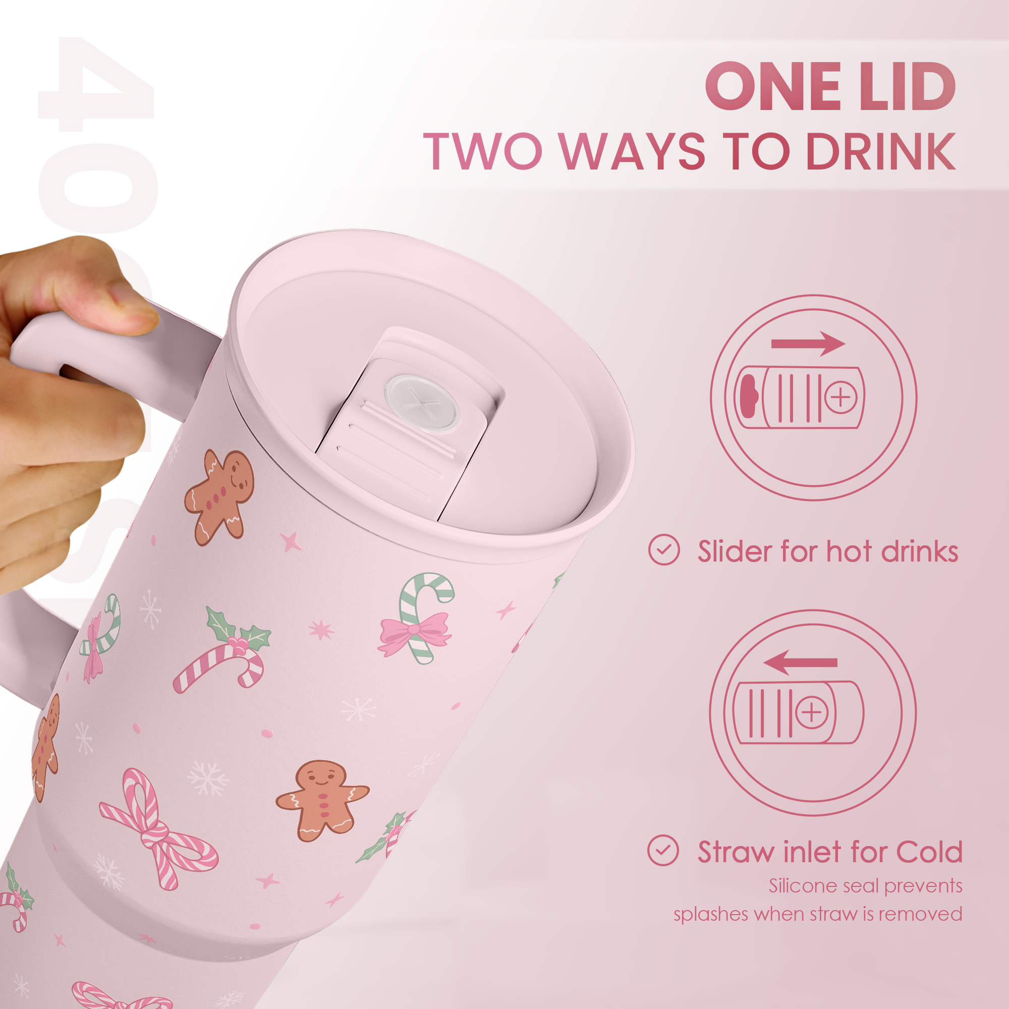 Pink Christmas Slidemate | Slider Tumbler with Handle 40oz
