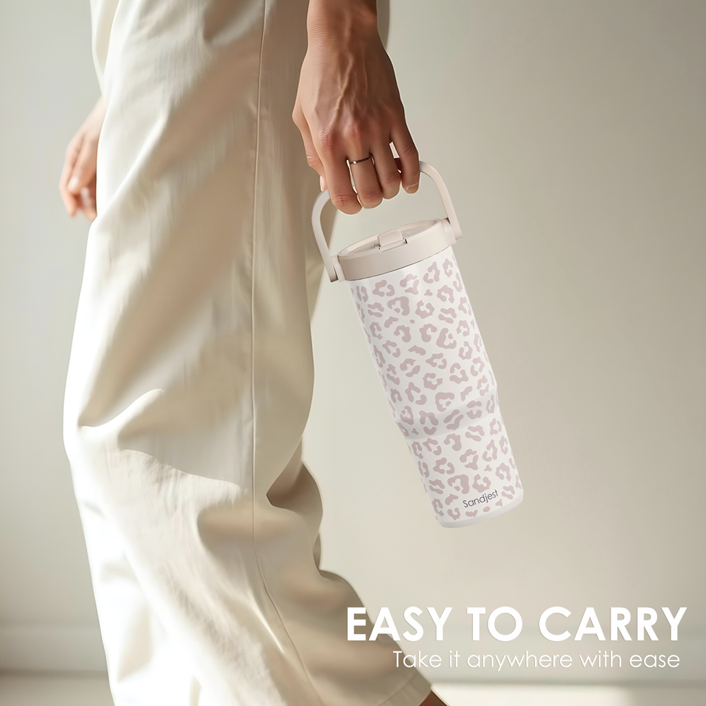 Beige Leopard TintFlip | Straw Lid Tumbler with Carry Handle 30oz