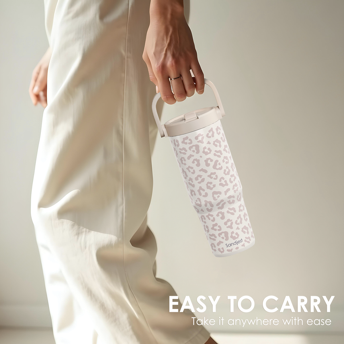Beige Leopard TintFlip | Straw Lid Tumbler with Carry Handle 30oz
