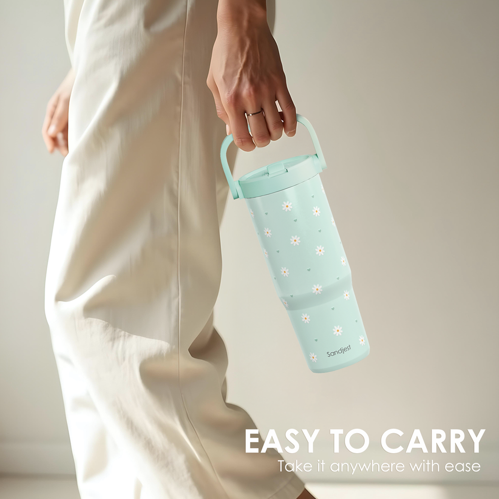 Mint Daisy TintFlip | Straw Lid Tumbler with Carry Handle 30oz