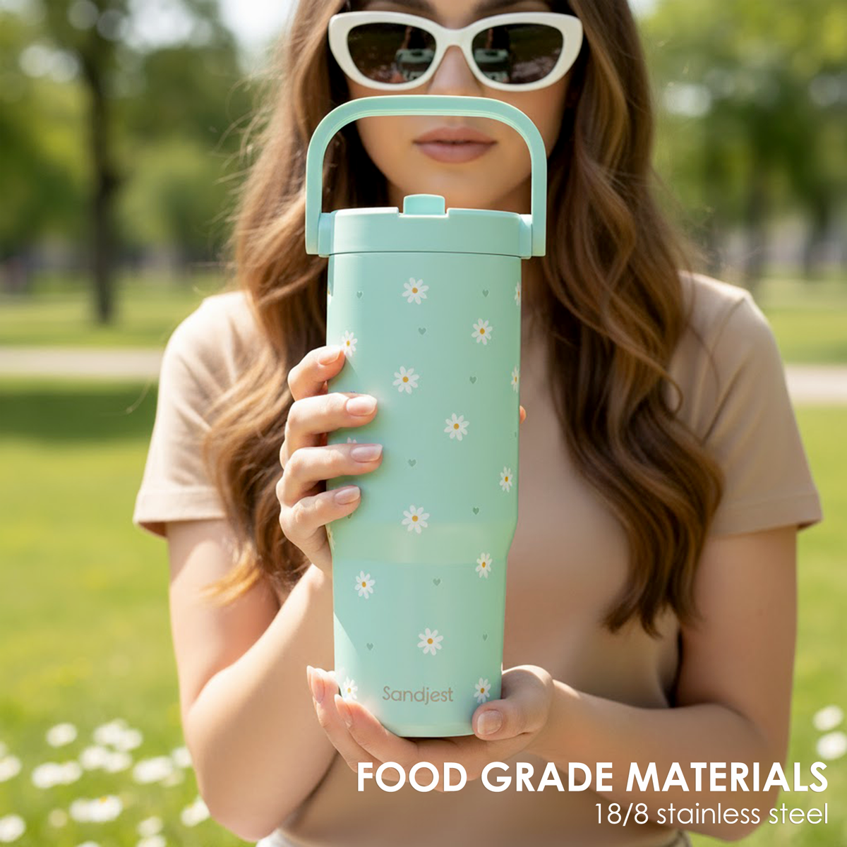 Mint Daisy TintFlip | Straw Lid Tumbler with Carry Handle 30oz