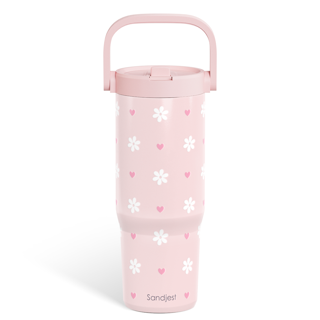 Pink Daisy TintFlip | Straw Lid Tumbler with Carry Handle 30oz
