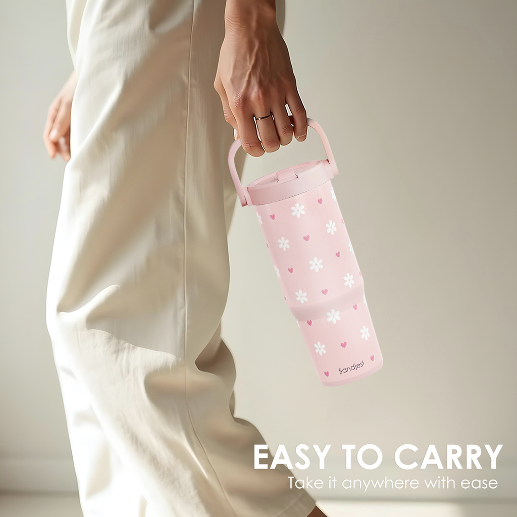 Pink Daisy TintFlip | Straw Lid Tumbler with Carry Handle 30oz