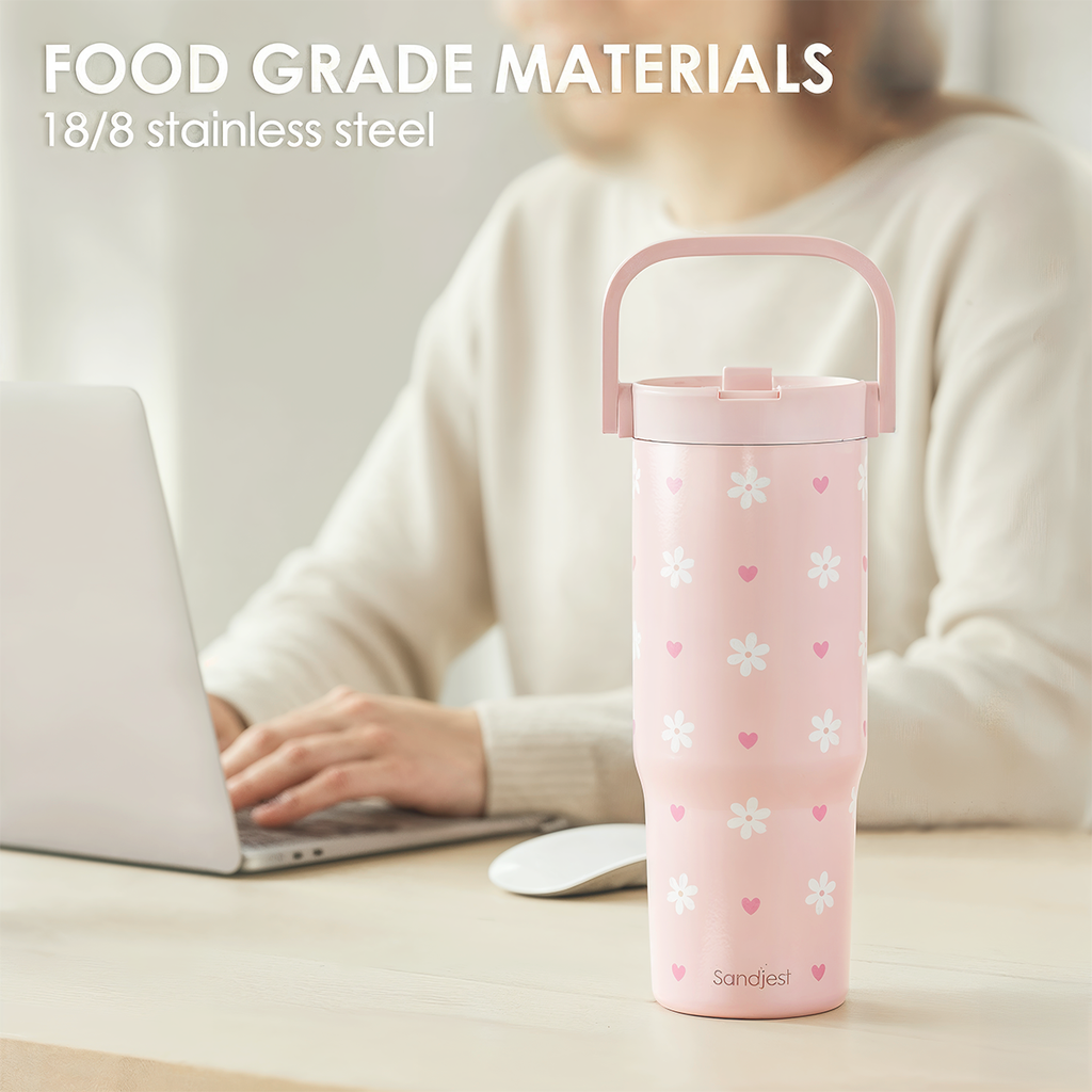 Pink Daisy TintFlip | Straw Lid Tumbler with Carry Handle 30oz