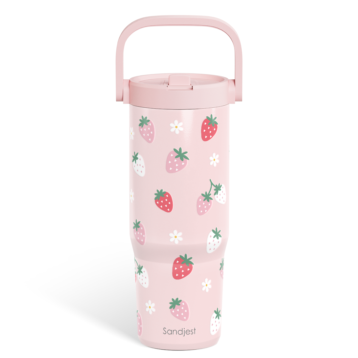 Pink Strawberry TintFlip | Straw Lid Tumbler with Carry Handle 30oz