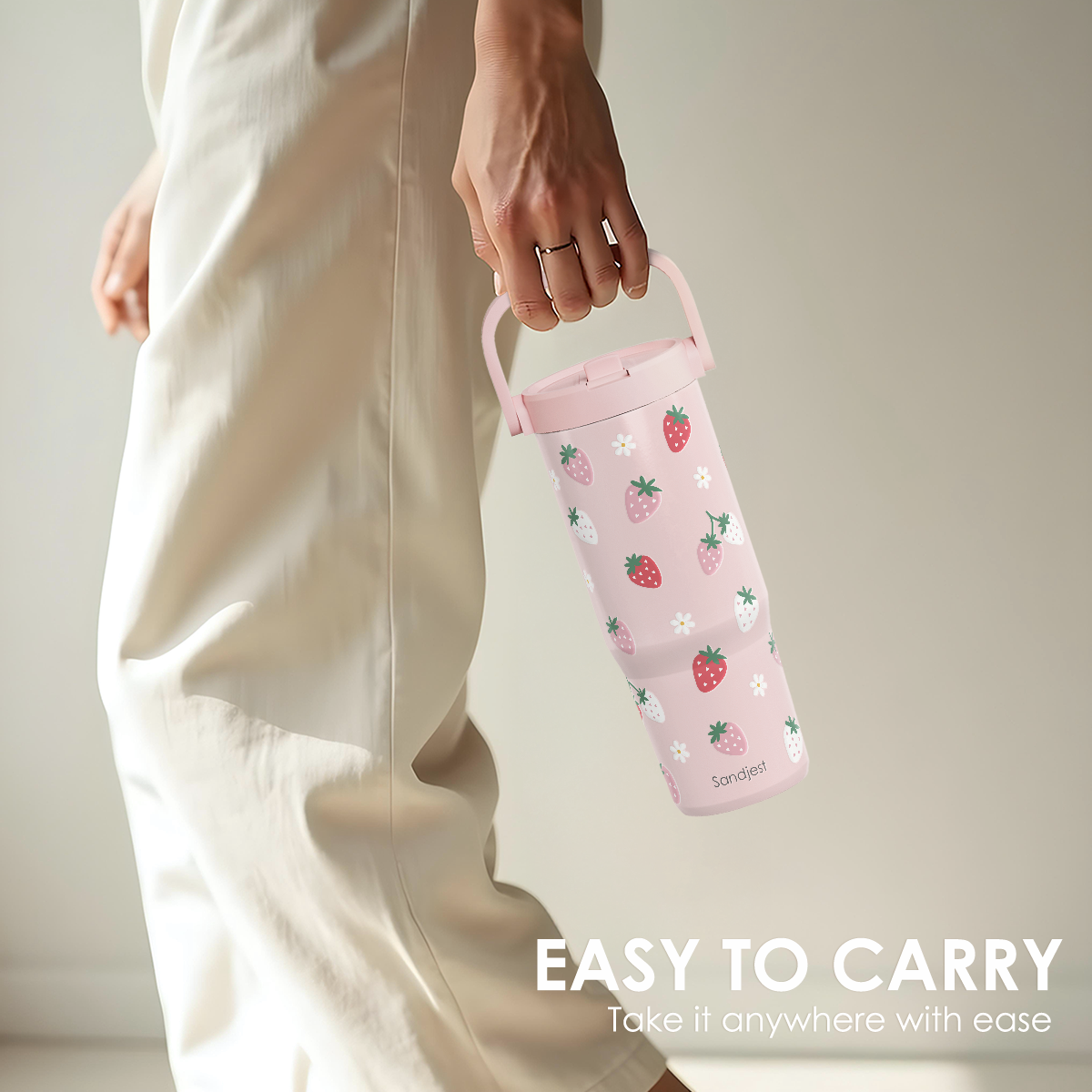 Pink Strawberry TintFlip | Straw Lid Tumbler with Carry Handle 30oz