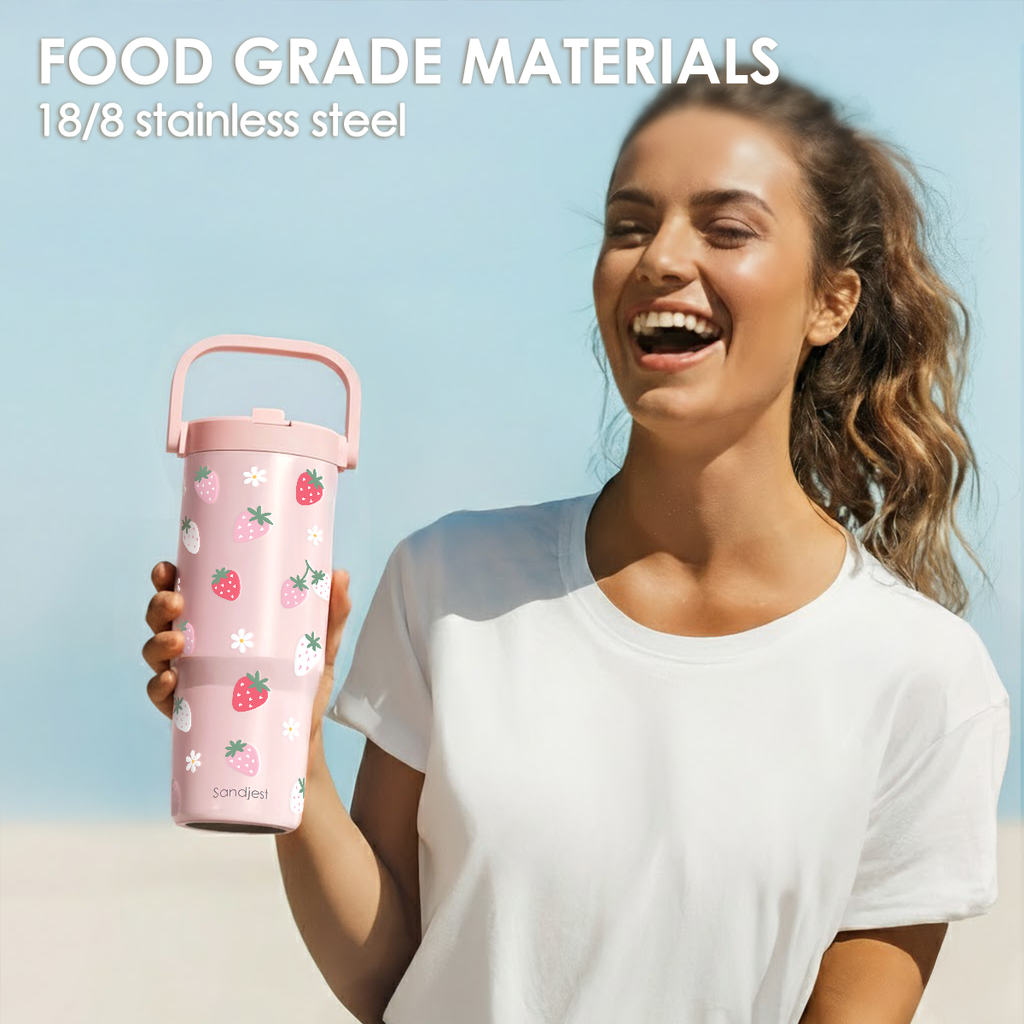 Pink Strawberry TintFlip | Straw Lid Tumbler with Carry Handle 30oz