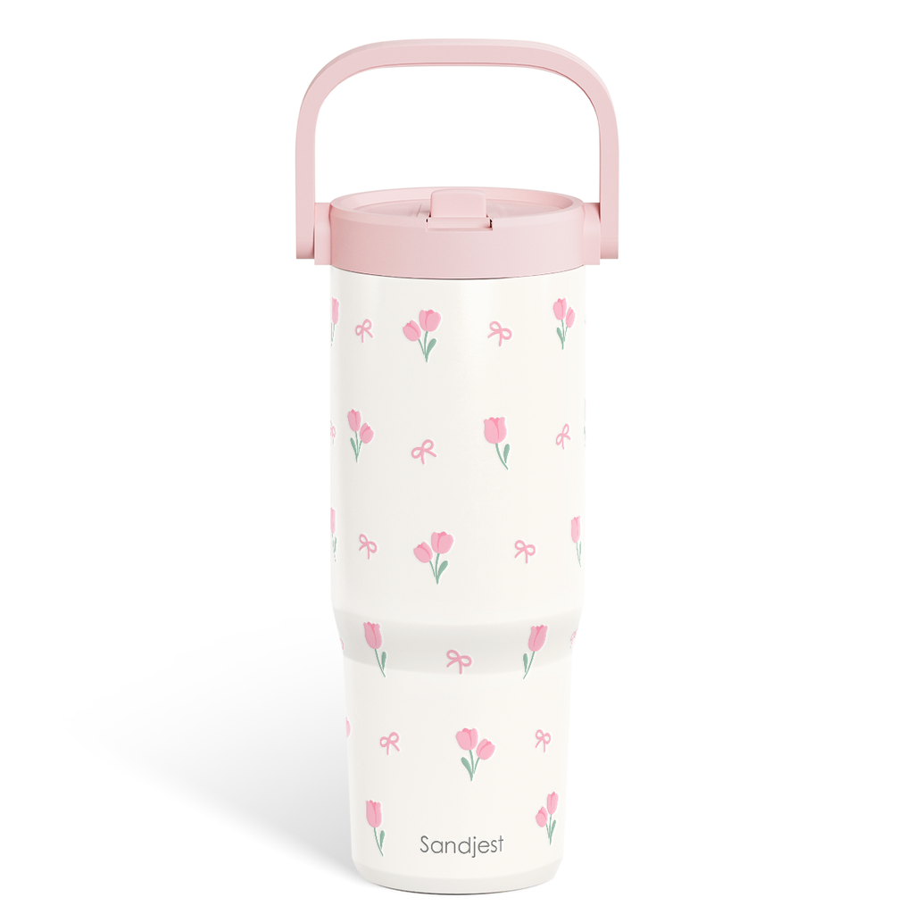 White Tulip TintFlip | Straw Lid Tumbler with Carry Handle 30oz
