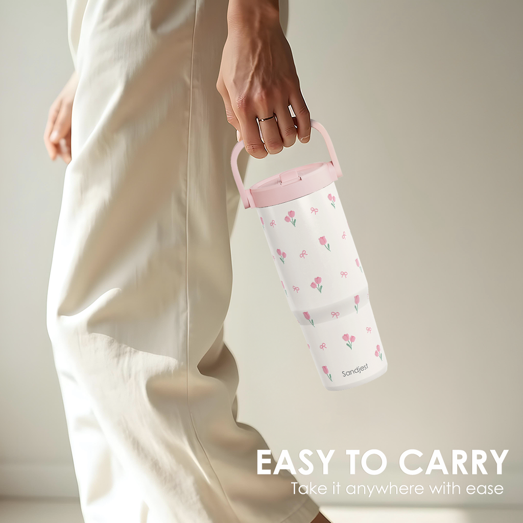 White Tulip TintFlip | Straw Lid Tumbler with Carry Handle 30oz