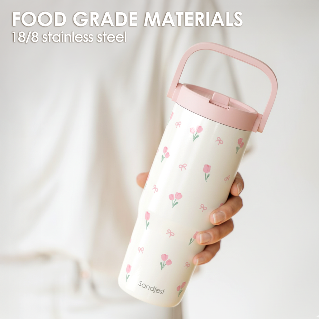 White Tulip TintFlip | Straw Lid Tumbler with Carry Handle 30oz