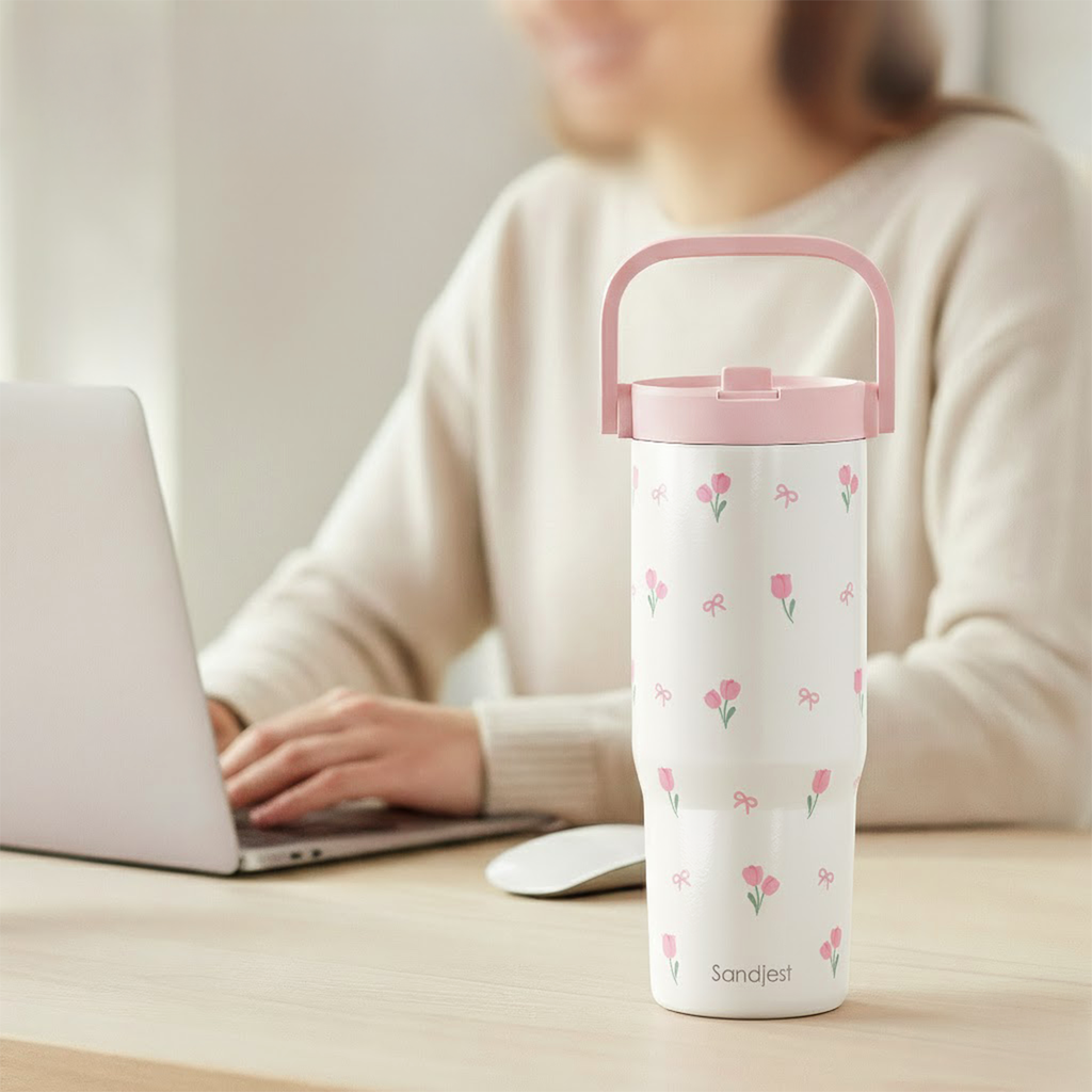 White Tulip TintFlip | Straw Lid Tumbler with Carry Handle 30oz