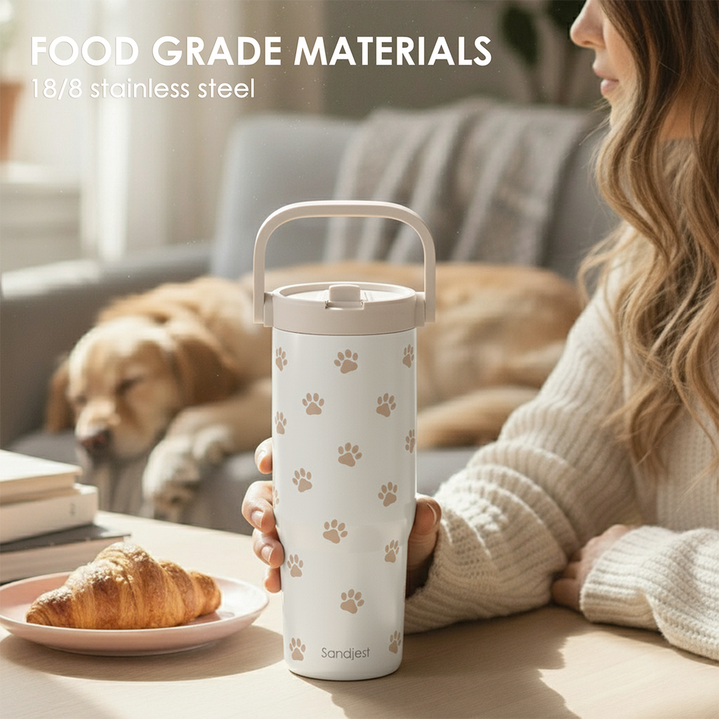 Brown Paw Print TintFlip | Straw Lid Tumbler with Carry Handle 30oz