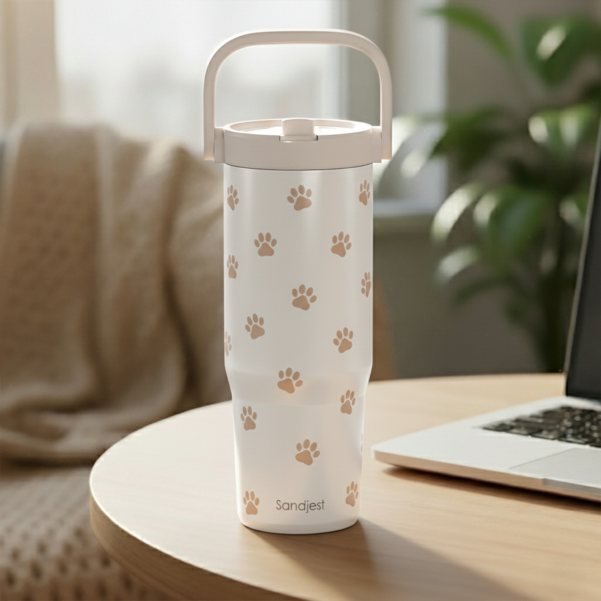Brown Paw Print TintFlip | Straw Lid Tumbler with Carry Handle 30oz