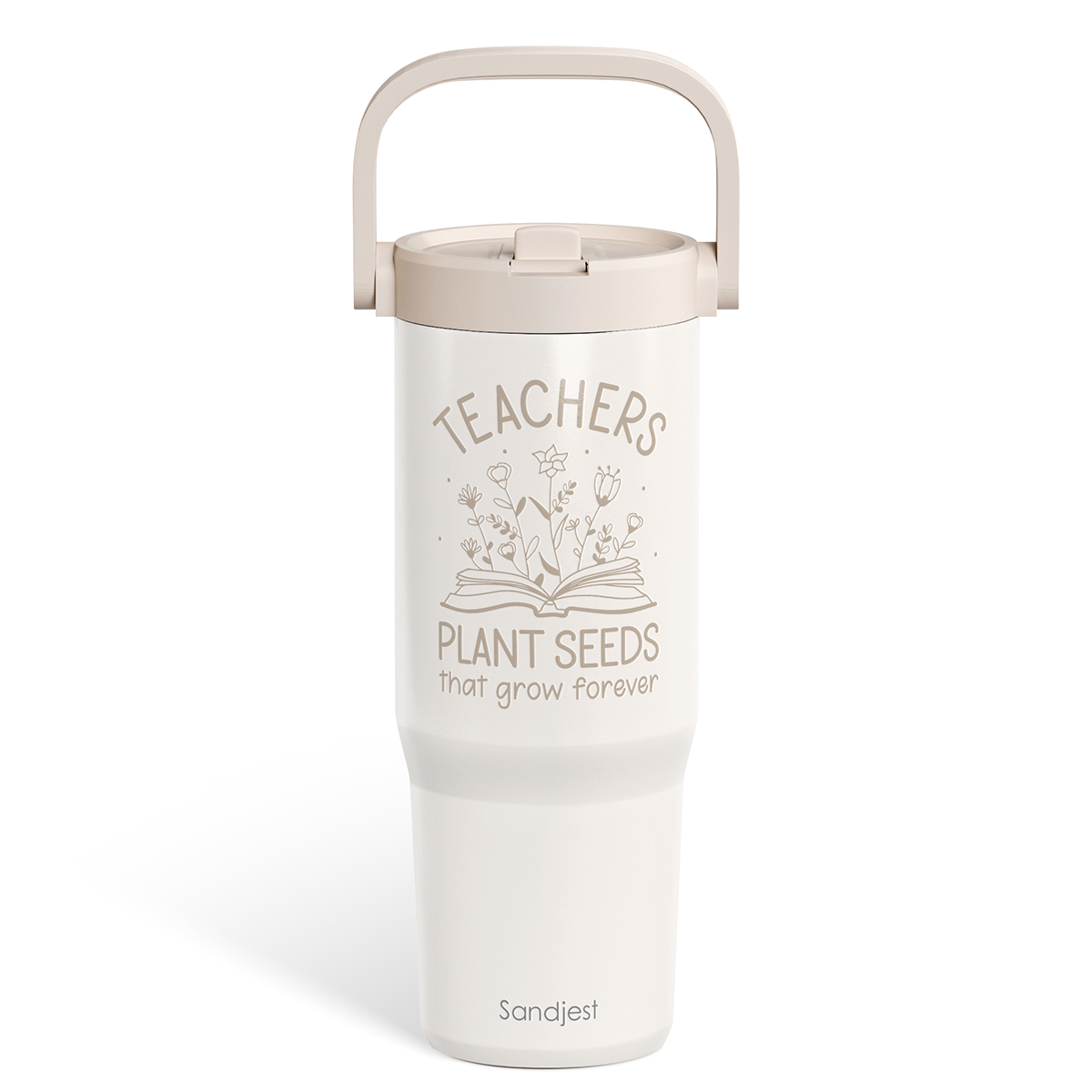 White Teacher TintFlip | Straw Lid Tumbler with Carry Handle 30oz