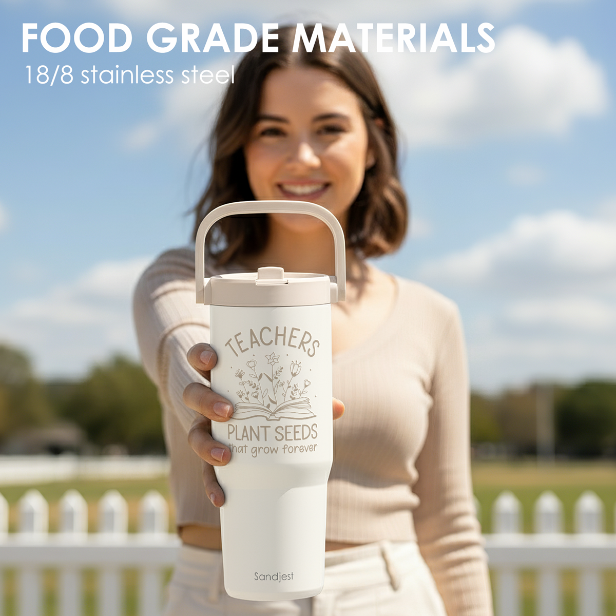 White Teacher TintFlip | Straw Lid Tumbler with Carry Handle 30oz