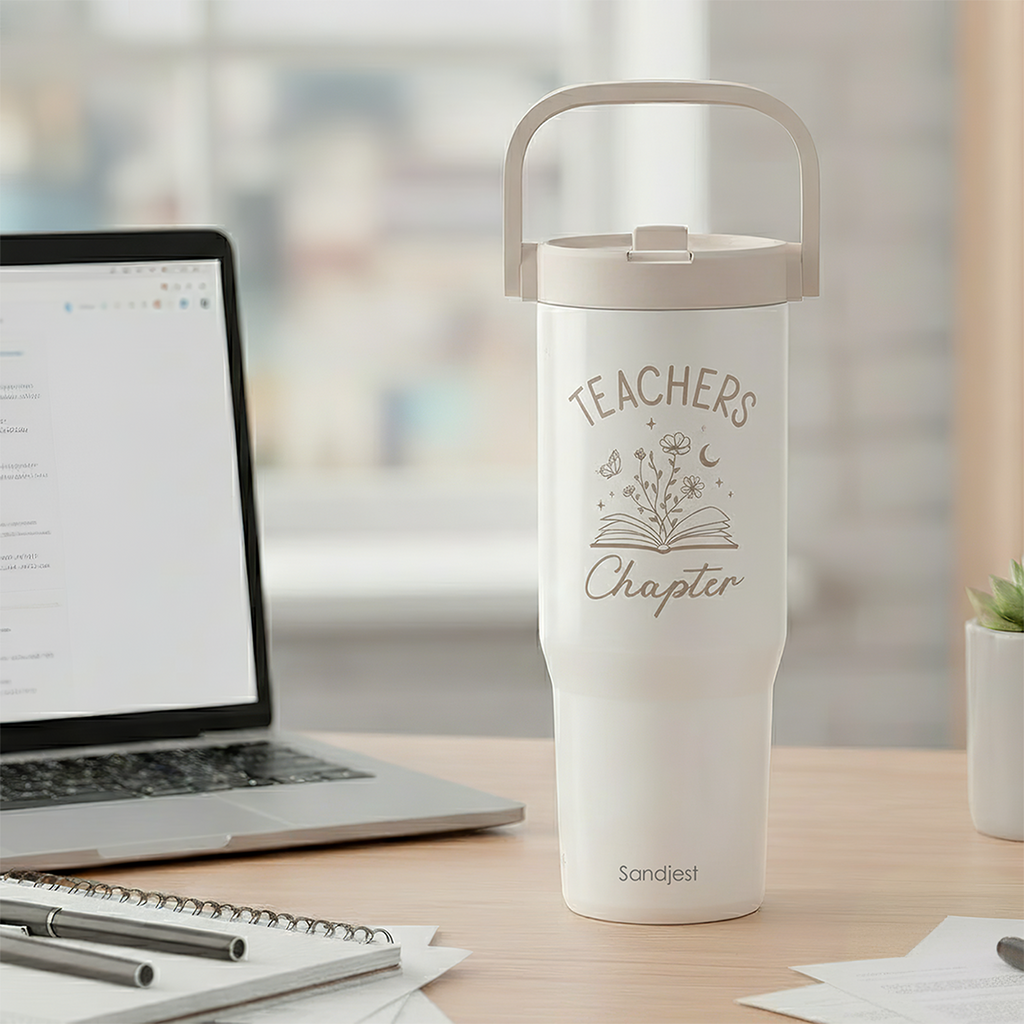 White Teacher TintFlip | Straw Lid Tumbler with Carry Handle 30oz