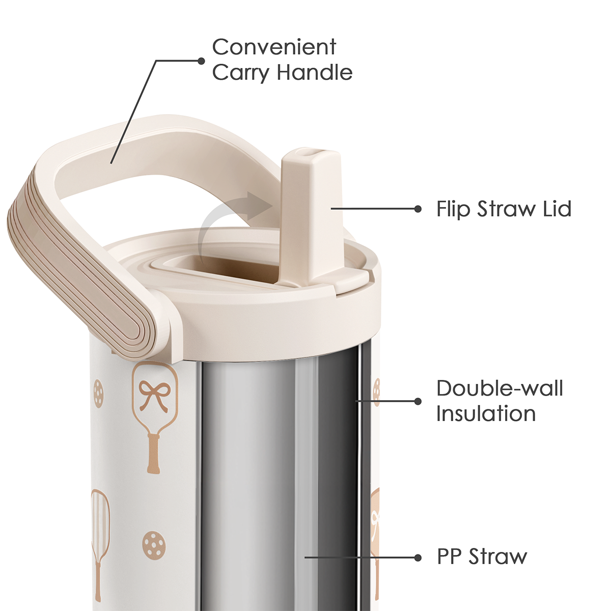 Brown Pickleball TintFlip | Straw Lid Tumbler with Carry Handle 30oz