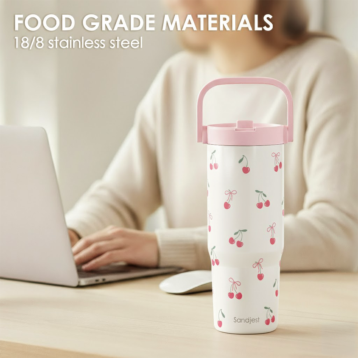 Pink Cherry TintFlip | Straw Lid Tumbler with Carry Handle 30oz