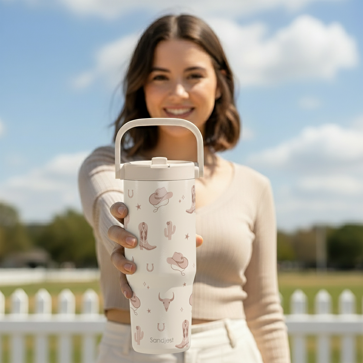 Brown Cowgirl TintFlip | Straw Lid Tumbler with Carry Handle 30oz