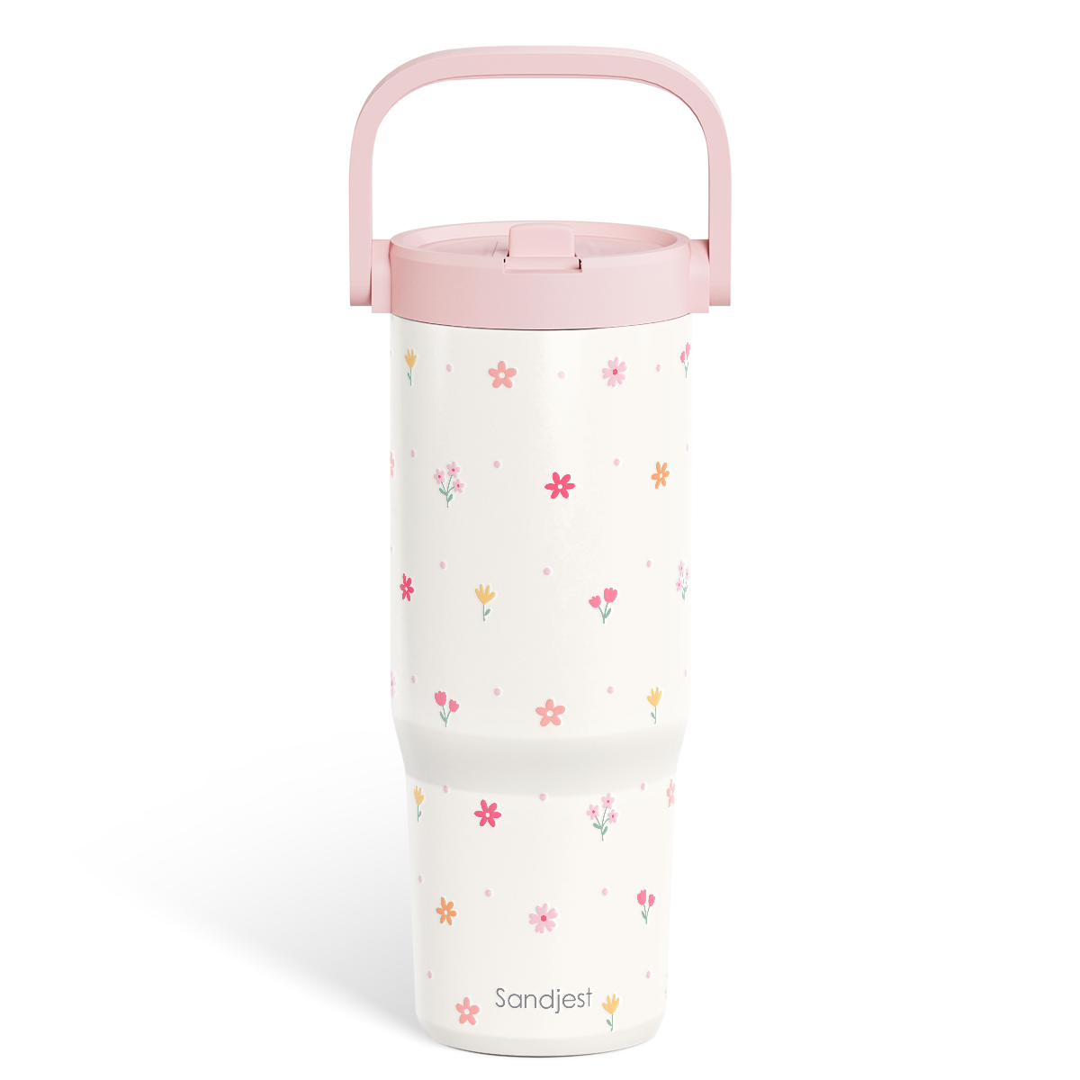 White Floral TintFlip | Straw Lid Tumbler with Carry Handle 30oz