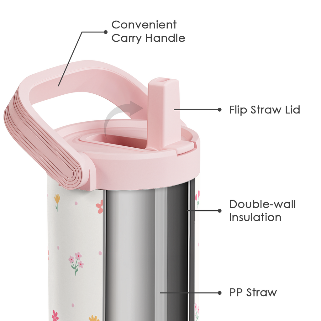 White Floral TintFlip | Straw Lid Tumbler with Carry Handle 30oz