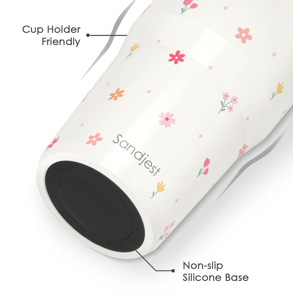 White Floral TintFlip | Straw Lid Tumbler with Carry Handle 30oz