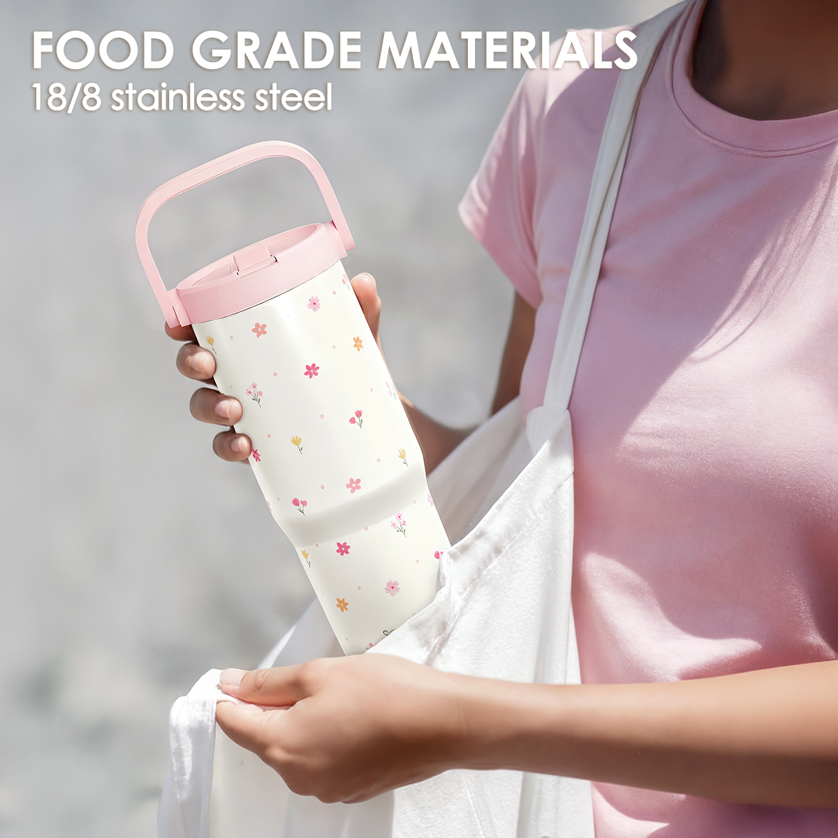 White Floral TintFlip | Straw Lid Tumbler with Carry Handle 30oz