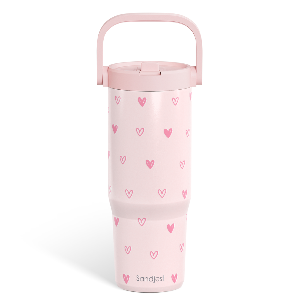 Pink Heart TintFlip | Straw Lid Tumbler with Carry Handle 30oz