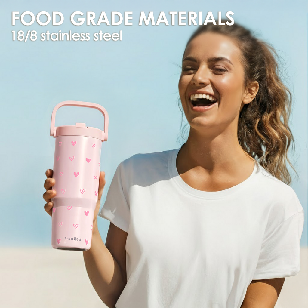 Pink Heart TintFlip | Straw Lid Tumbler with Carry Handle 30oz