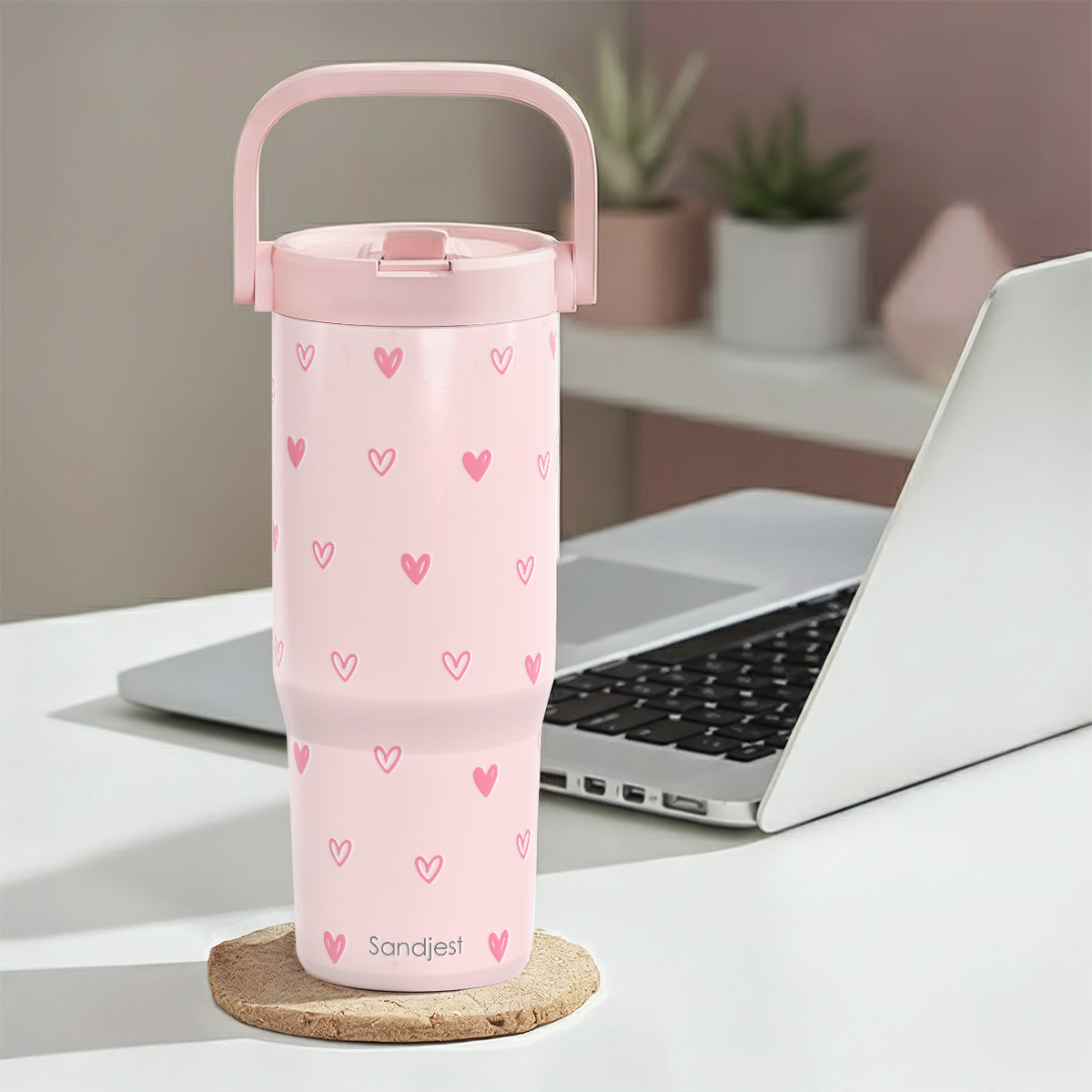 Pink Heart TintFlip | Straw Lid Tumbler with Carry Handle 30oz