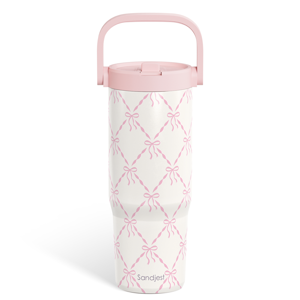 White Bow TintFlip | Straw Lid Tumbler with Carry Handle 30oz